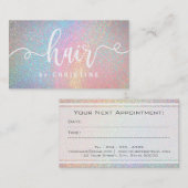 レインボーフェイクグリッターホワイトスクリプトヘア 予約カード (正面/裏面)