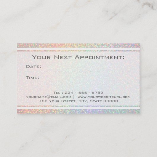 レインボーフェイクグリッターホワイトスクリプトヘア 予約カード (裏面)