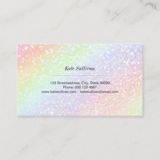レインボーフェイクグリッター爪、 ネイルとスキンケア文字 名刺 (裏面)