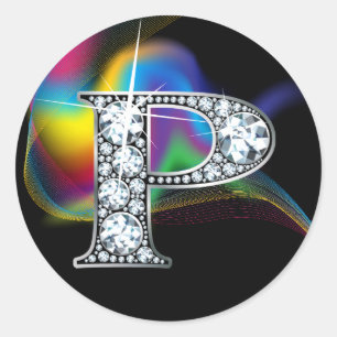 レインボーフェイクスワールきらきら光るハートの「P」ダイヤモンド ラウンドシール