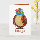 レインボーフェザー付き水彩幻想的フクロウ カード (黄色い花)