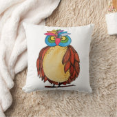 レインボーフェザー付き水彩幻想的フクロウ クッション (ブランケット)