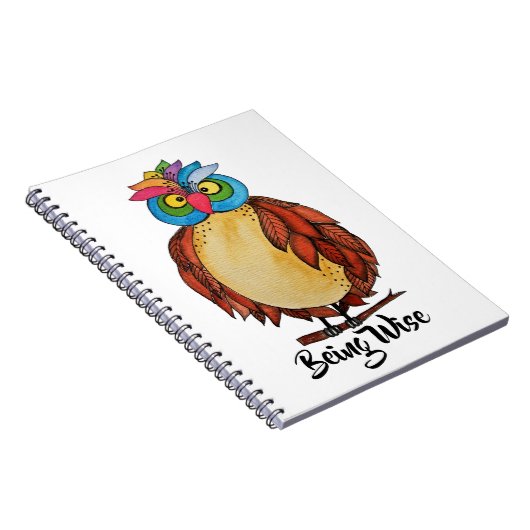 レインボーフェザー付き水彩幻想的フクロウ ノートブック (右側)