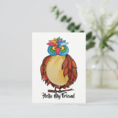 レインボーフェザー付き水彩幻想的フクロウ ポストカード (スタンド正面)