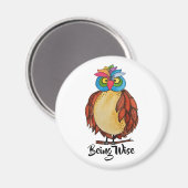 レインボーフェザー付き水彩幻想的フクロウ マグネット (正面/裏面)