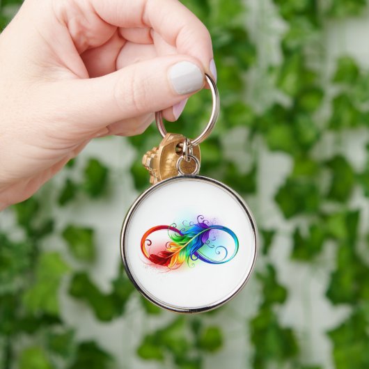 レインボーフェザー付き無限記号 キーホルダー (手)