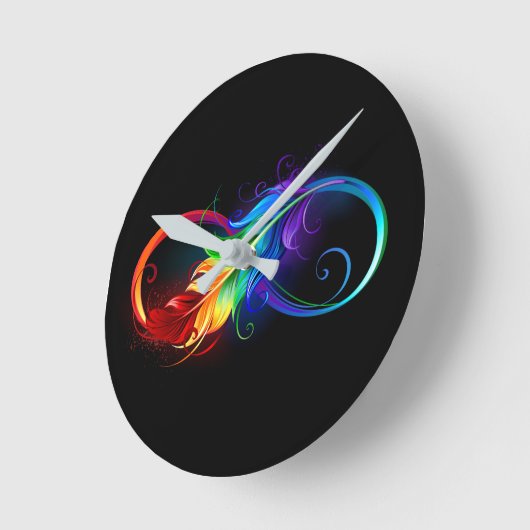 レインボーフェザー付き無限記号 ラウンド壁時計 (傾斜)