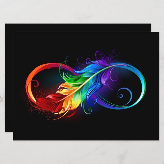 レインボーフェザー付き無限記号 招待状 (正面/裏面)