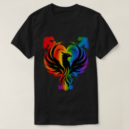 レインボーフェニックスハートグラフィックTシャツ Tシャツ
