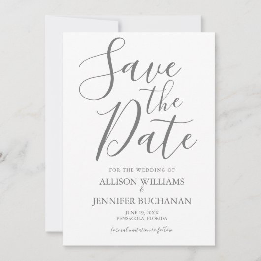 レインボーフェードシックグレータイポグラフィLGBTゲイ結婚ズ セーブザデート (正面)