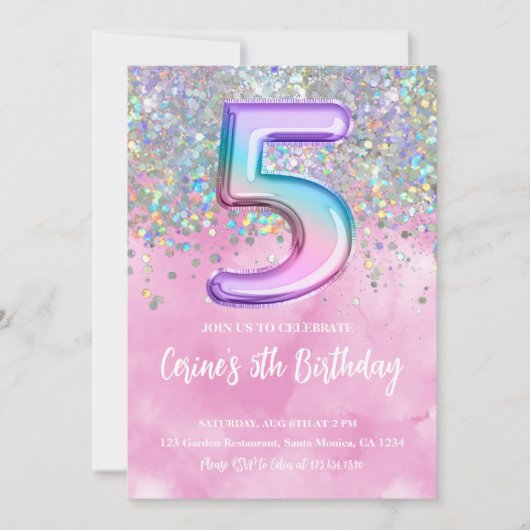 レインボーフォイルガール5th誕生日招待状 招待状 (正面)