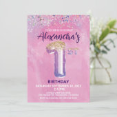 レインボーフォイルバルーンガール1st誕生日招待状 招待状 (スタンド正面)