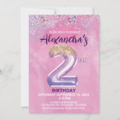 レインボーフォイルバルーンガール2nd誕生日招待状 招待状 (正面)