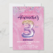 レインボーフォイルバルーンガール3rd誕生日招待状 招待状 (正面)