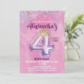 レインボーフォイルバルーンガール4th誕生日招待状 招待状 (スタンド正面)