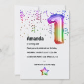 レインボーフォイルバルーン1st誕生日招待状 招待状 (正面)