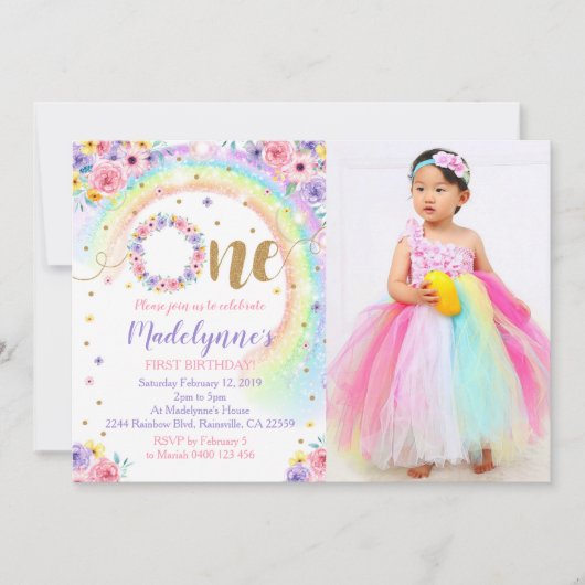 レインボーフォト招待状レインボー1st誕生日 招待状 (正面)