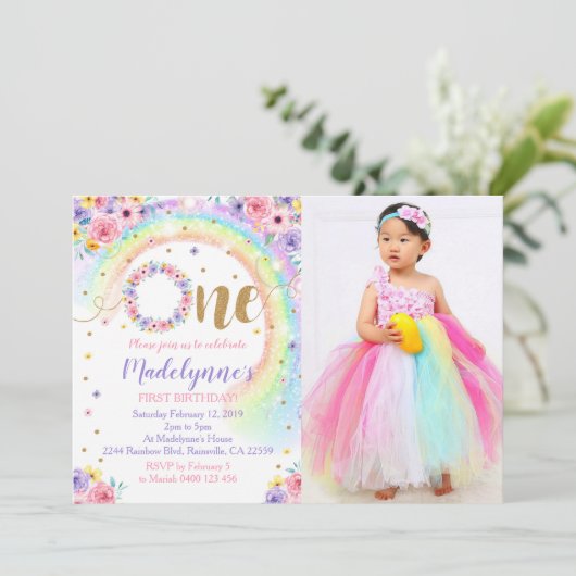 レインボーフォト招待状レインボー1st誕生日 招待状 (スタンド正面)