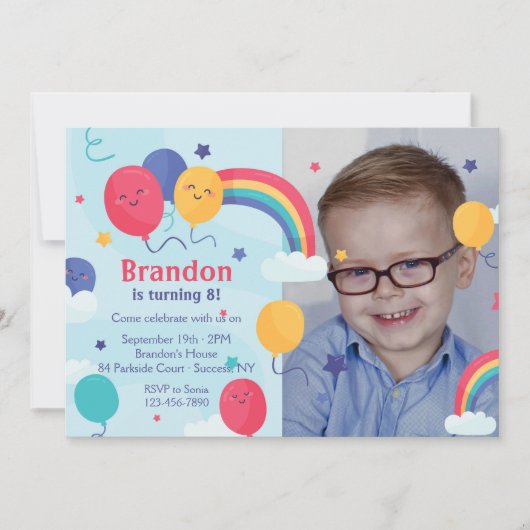 レインボーフォト誕生日招待状 招待状 (正面)