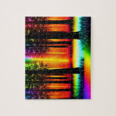 レインボーフォレストとオレンジグローのツリーシルエット ジグソーパズル (縦)