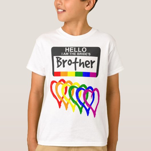 レインボーフラグハート花嫁ブラザーネームバッジ Tシャツ (正面)