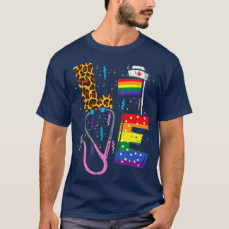 レインボーフラグラブナースRNスクラブトップLGBTプライドモ Tシャツ
