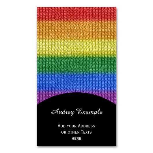 レインボーフラグ編み物ストライプのシームレスパターン マグネット名刺 (正面縦)