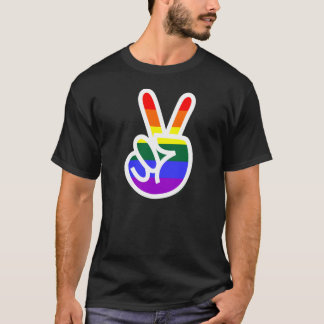 レインボーフラグVサインピース Tシャツ