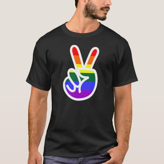 レインボーフラグVサインピース Tシャツ (正面)