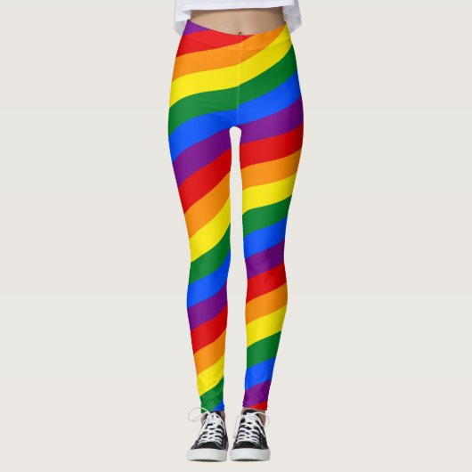 レインボーフラッグの色　ストライプ＋あなたのデザイン レギンス (正面)