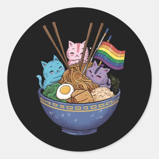 レインボーフラッグキャッツラーメンアニメゲイプライド月LGBT ラウンドシール (正面)