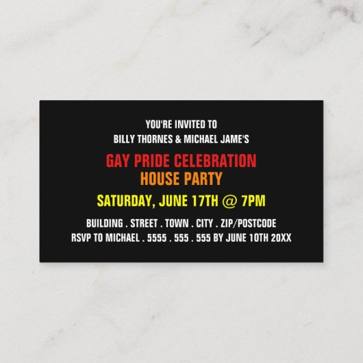 レインボーフラッグゲイプライドお祝い招待状カード エンクロージャーカード (裏面)