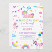 レインボーフラッグスユニコーン誕生日招待状 招待状 (正面/裏面)