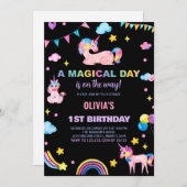 レインボーフラッグスユニコーン誕生日招待状 招待状 (正面/裏面)