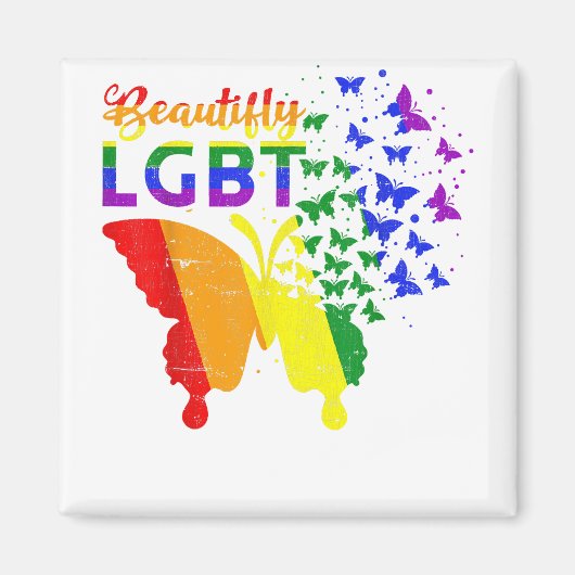レインボーフラッグバタフライLGBT マグネット (正面)