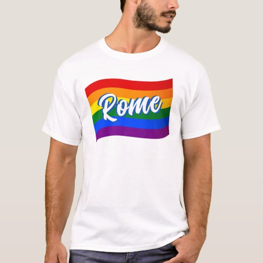 レインボーフラッグローマイタリアゲイプライドLGBT LGBTQ Tシャツ (正面)