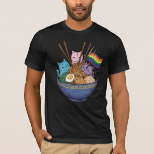 レインボーフラッグ 猫 ラーメン アニメ ゲイ プライド マンス LGBT Tシャツ