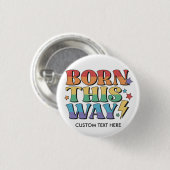 レインボーフラッグ BORN THIS WAY レトロ風 80年代 缶バッジ (正面&裏面)