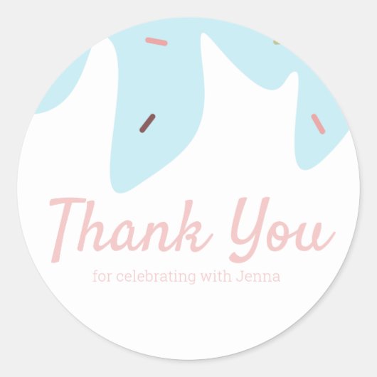 レインボーフラッシュアイスクリームケーキつや消しピンク ラウンドシール (正面)