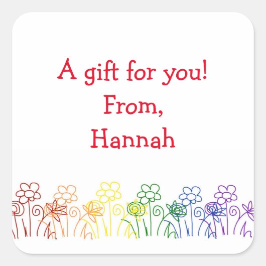 レインボーフラワーカスタムズ誕生日ギフトシール スクエアシール (正面)