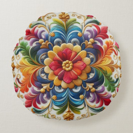 レインボーフラワーシロイドルッキングフローラ ラウンドクッション (正面)