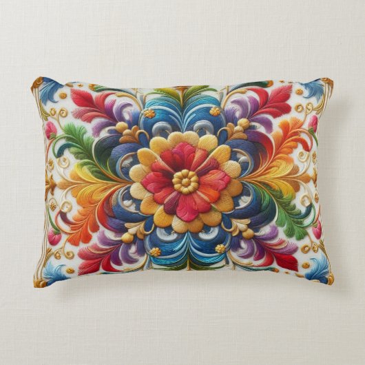 レインボーフラワーズ刺繍探しフローラデザイン アクセントクッション (正面)
