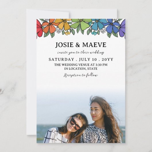 レインボーフラワーズ2 in 1フォト結婚式招待状 招待状 (正面)