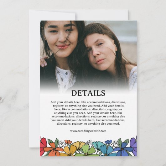 レインボーフラワーズ2 in 1フォト結婚式招待状 招待状 (裏面)