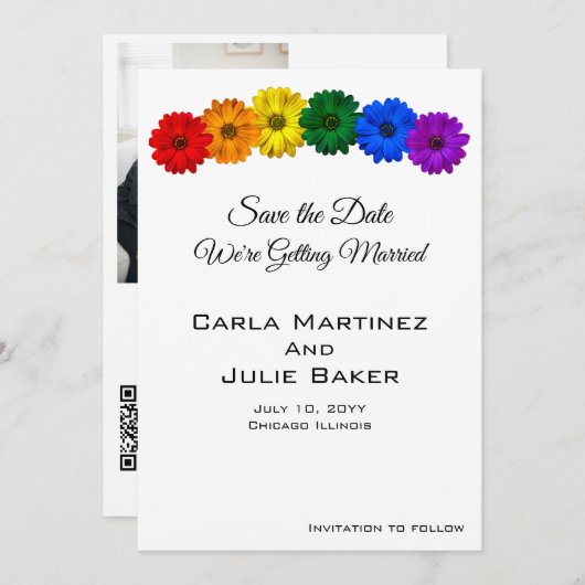 レインボーフラワーデイトカードを保存 セーブザデート (正面/裏面)