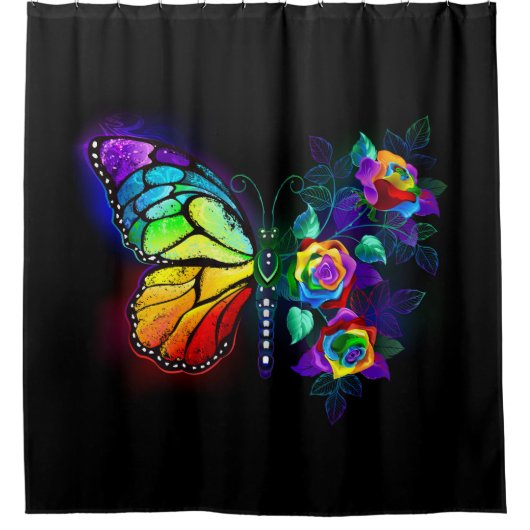 レインボーフラワーバタフライ シャワーカーテン (正面)