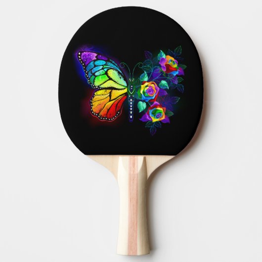レインボーフラワーバタフライ 卓球ラケット (正面)
