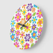 レインボーフラワーパワーヒッピーレトロティーンズギフト ラージ壁時計 (傾斜)