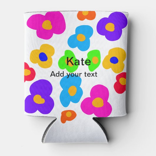 レインボーフラワープライドラブ追加ネーム文字lqbtq abst 缶クーラー (正面)