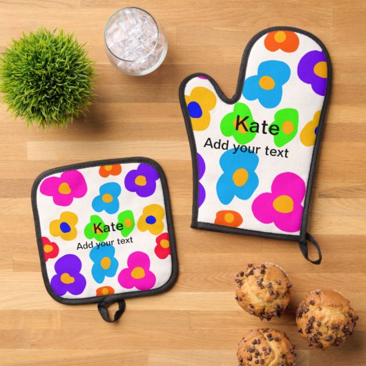 レインボーフラワープライドラブ追加ネーム文字lqbtq abst 鍋つかみ&鍋敷きセット (トップダウン)